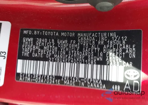 2013 Toyota Corolla Le из США, поврежденный, VIN 2T1BU4EE4DC011085